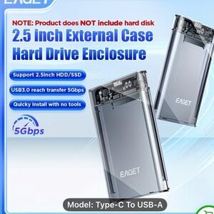 EAGET 2.5" External Hard Drive Enclosure - Silver/Clear